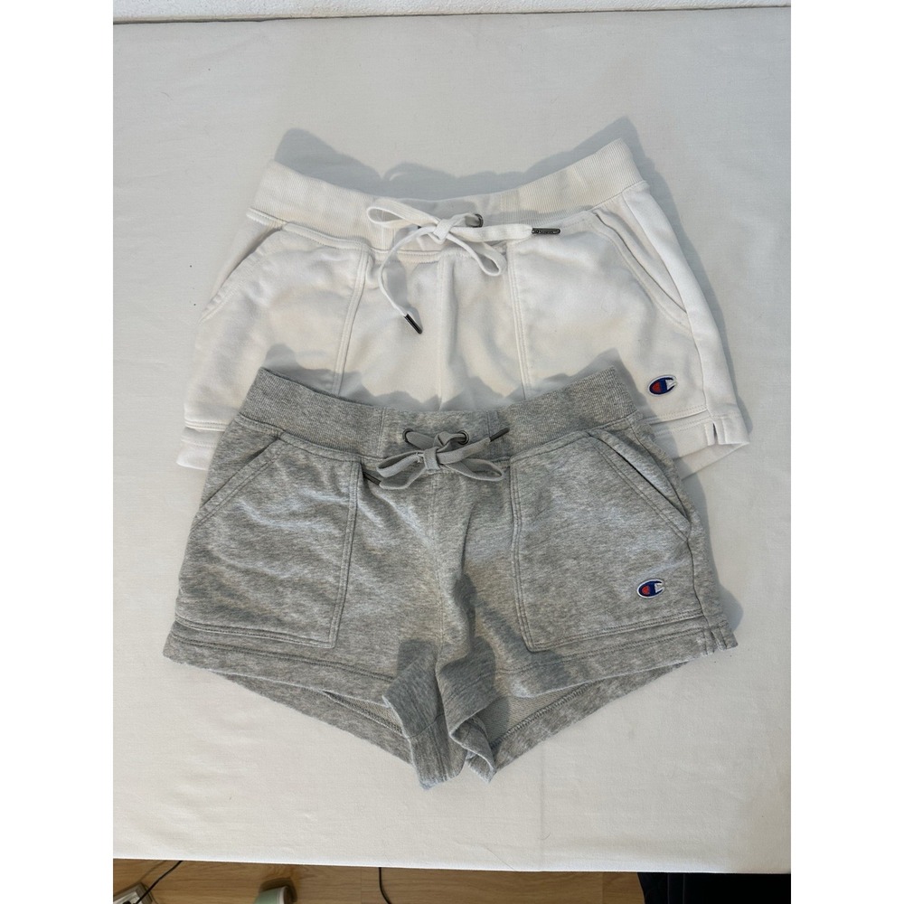 Lot 2 Champion Fleece Sweat Shorts Womens Small Light Gray And White 27‎ X 2